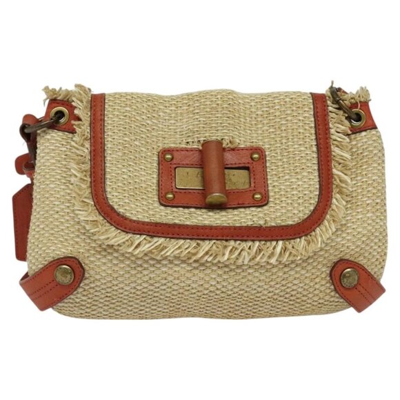 BURBERRY Blue Label Shoulder Bag Straw Beige Auth 123677 - Picture 3 of 15